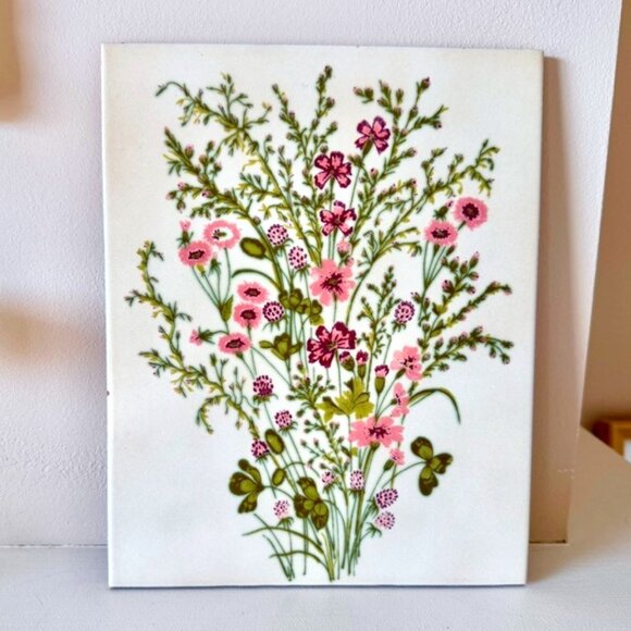 60s Hand Painted Floral Italian Tile Vintage Mid Century - Picture 1 of 5